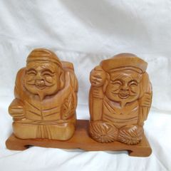 匿名発送】大きい福の神 お面 置物 出雲大社 福神 木彫 天然木 商売