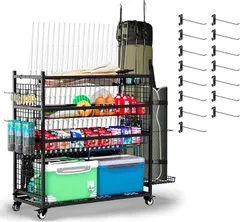 Lhysn ロッドスタンド 釣り竿立て ロッドラック 釣り竿スタンド 釣具 釣り竿収納ラック ロッド立て 最大20本釣り竿収納可能 大容量 人気 省スペース 頑丈 キャスター/フック付き プレゼント (ブラック,  142x50x112cm)