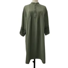 アクシーズファム axes femme ワンピース フレア ひざ丈 スタンドカラー 刺繍 七分袖 M 緑 黒 グリーン ブラック