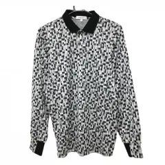 【超美品】カルバンクラインゴルフ 長袖ポロシャツ 黒×グレー スクエア総柄  メンズ L ゴルフウェア CALVIN KLEIN GOLF