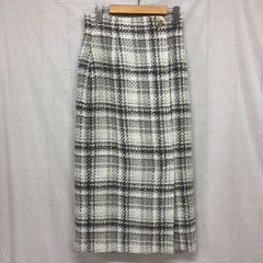 プロポーションボディドレッシング PROPORTION 23AW チェックラップ風スカート ツイードセミタイトスカート 前スリット M オフホワイト×チャコール