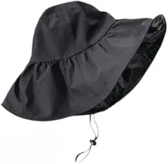 Ken R つば広帽子 サファリハット 夏 紫外線 UVカット 遮光 女優帽 あご紐付き 飛ばない 大きいサイズ 折りたたみ (ブラック,  Free Size)