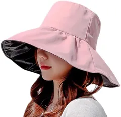 Ken R つば広帽子 サファリハット 夏 紫外線 UVカット 遮光 女優帽 あご紐付き 飛ばない 大きいサイズ 折りたたみ (ピンク,  Free Size)