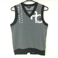 【超美品】パーリーゲイツ ニットベスト 黒×白 総柄 Ｖネック ロゴ刺しゅう レディース 0(S) ゴルフウェア PEARLY GATES