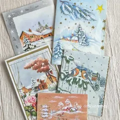 【特別価格】フランス直輸入 アンティーク 雪景色 クリスマスの風景 新年の挨拶 ヴィンテージ  紙もの ジャンクジャーナル