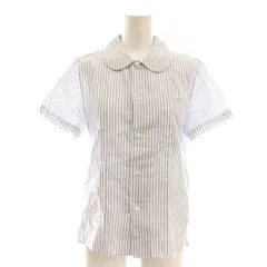 トリココムデギャルソン tricot COMME des GARCONS ラウンドカラーシャツ ブラウス ストライプ リネン混 S ブルー ホワイト /CX ■OS