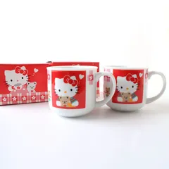 MHR0286 未使用 SANRIO サンリオ Hello Kitty ハローキティ マグカップ 2個セット ホワイト×レッド系 白 平成レトロ 1995 日本製