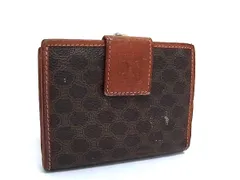 CELINE セリーヌ マカダム柄 PVC×レザー がま口 二つ折り 財布 ウォレット 札入れ 小銭入れ レディース ブラウン系 DK9816