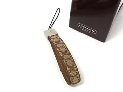 ■美品■ COACH コーチ シグネチャー キャンバス ストラップ キーホルダー チャーム レディース メンズ ブラウン系 DL0794