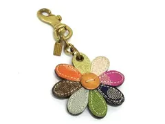 COACH コーチ シグネチャー キャンバス×レザー 花 フラワーモチーフ キーリング キーホルダー バッグチャーム マルチカラー DL0896