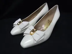Salvatore Ferragamo フェラガモ ダブルガンチーニ レザー ヒール パンプス サイズ6 1/2 (約23.5㎝) 靴 シューズ アイボリー系 DL1392