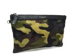 ■美品■ MICHAEL KORS マイケルコース ナイロン×レザー カモフラージュ クラッチバッグ ポーチ マルチケース カーキ系 DL1261