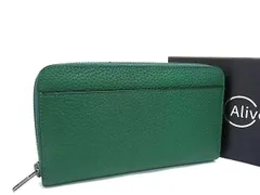 ■極美品■ Alivern アリバーン レザー ラウンドファスナー 長財布 ウォレット メンズ レディース グリーン系 DL1811
