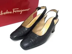 Salvatore Ferragamo フェラガモ リザード型押しレザー  ヒール 表記サイズ 5 1/2(約23cm) 靴 シューズ レディース ブラック系 DL1863