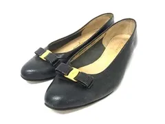 Salvatore Ferragamo フェラガモ ヴァラリボン リザード型押しレザー パンプス サイズ 5 1/2 (約23.0cm) 靴 ネイビー系 DL3146