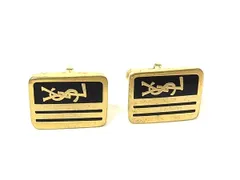 ■美品■ SAINT LAURENT サンローラン カフス カフリンクス アクセサリー 紳士 メンズ ゴールド系×ブラック系 DL3093のサムネイル