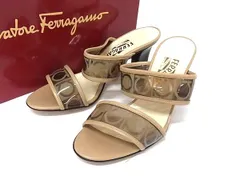 ■極美品■ Salvatore Ferragamo フェラガモ ガンチーニ柄 PVC×レザー ヒール ミュール サイズ5 １/2 (約22.5cm) ブラウン系 DL3017