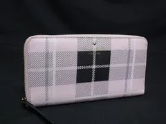 kate spade ケイトスペード レザー チェック柄 ラウンドファスナー 長財布 ウォレット 小銭入れ 札入れ ピンク系×グレー系 DL1526