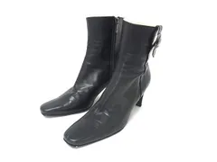 ■美品■ TRUSSARDI トラサルディ レザー ショートブーツ ヒール 表記サイズ 23 1/2 (約23.5cm) 靴 シューズ ブラック系 DL3403