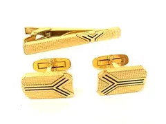YVESSAINTLAURENT イヴサンローラン カフスボタン カフリンクス ネクタイピン 2点セット 紳士 メンズ ゴールド系×ブラック系 DL3452