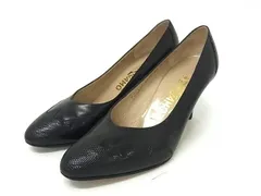 ■美品■ Salvatore Ferragamo フェラガモ リザード型押しレザー パンプス サイズ 6 1/2(約23.5cm) 靴 シューズ ブラック系 DL3763
