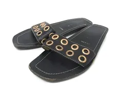 PRADA プラダ レザー パンチング フラット サンダル 表記サイズ 36 (日本サイズ 約23cm) 靴 シューズ ブラック系×ブロンズ系 DL3767