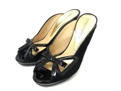 EMPORIO ARMANI エンポリオアルマーニ ハラコ×パテントレザー ハイヒール サンダル サイズ36(約23cm) 靴 シューズ ブラック系 DL3764のサムネイル