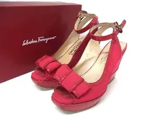 Salvatore Ferragamo フェラガモ ガンチーニ ナイロン×パテントレザー 靴 ヒール サンダル サイズ 6 1/2 (約23.5cm) レッド系 DL3634