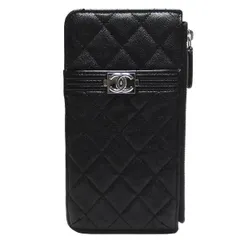 シャネル　ＣＨＡＮＥＬ　ＢＯＹ　ＣＨＡＮＥＬ　キャビアスキン　マトラッセ　フォンケース/マルチケース/フラグメントケース/ポーチ　ブラック　シルバー金具