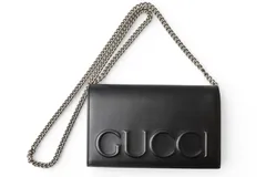 グッチ ショルダーバッグ/クラッチバッグ/チェーンウォレット 2way GUCCI エンボスロゴ/ブラック 421850【中古】