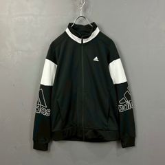 90s adidas 万国旗タグ トラックジャケット 150 黒 白 短丈 古着