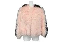 極美品 FENDI フェンディ ファーコート ジャケット ラム シルク ファージャケット PR13-15-1842-A ピンク サイズ36 ブラック ピンク 中古 4b010478