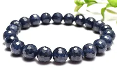 【１点物】凛とした輝きを放つ深い青◇ サファイア　8.5mm　128面カット ブレスレット パワーストーン 天然石 _MC2689