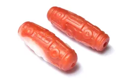 【１点物】マットな質感 南紅瑪瑙(ナンホーン)水晶共生　33x11-12mm　九眼天珠(貫通穴) ビーズ パワーストーン 天然石 _PC8099