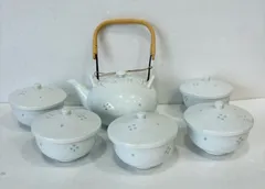 未使用【有田焼  茶器揃】急須  蓋付き湯呑み５客  白  桜