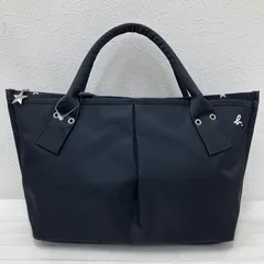 7742　agnes b. VOYAGE　アニエスベー　アニエスベーボヤージュ　ハンドバッグ　トートバッグ　黒　ブラック　ナイロン　星　スター　ロゴ　チャームファスナー