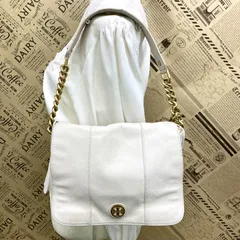 トリーバーチ ハンド トート ショルダーバッグ 革 白 チェーン FZ255