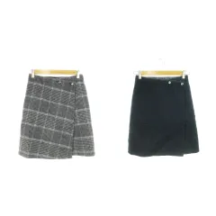 イエナ IENA スカート リバーシブル ラップ タイト ミニ ウール グレンチェック 小さいサイズ 34 グレー 紺 ネイビー /AH8