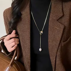 新品 シルバー色 ロングネックレス パール Y字ネックレス おしゃれ NL005