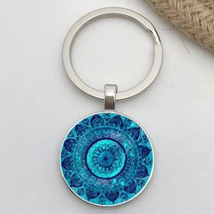 曼荼羅 キーリング ブルー 花 ガラス 宗教 幾何学 宇宙 瞑想 浄化 幸運 開運 修行 エネルギー 悟り ヒンドゥー ギフト ペア 贈り物 贈りもの 新品