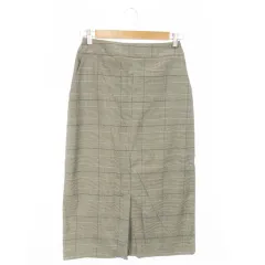 グローバルワーク GLOBAL WORK スカート タイト ナロー ロング ストレッチ グレンチェック 前スリット M グレー /AO26