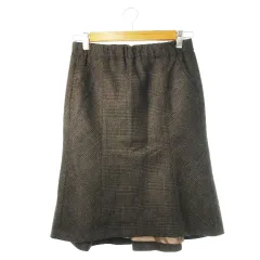 ルクスルフト Luxluft スカート タイト マーメイド ひざ丈 ウール ツヤ感 グレンチェック 38 茶 ブラウン /CK19