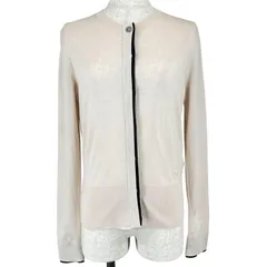 美品▲Salvatore Ferragamo サルヴァトーレフェラガモ ウール100％ ガンチーニ刺繍 ニットカーディガン ピンクベージュ S イタリア製 正規品 レディース