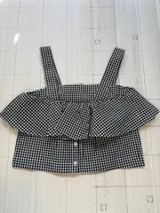 ト2512-②-5464 ナノユニバース　nano universe ギンガムチェックビスチェ　フリル付き　黒×白　F