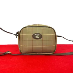 極 美品 Burberrys バーバリーズ ノバチェック 柄 シャドーホース ロゴ レザー 本革 キャンバス ショルダーバッグ カーキ ブラウン 32923