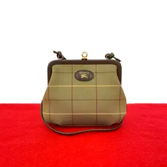 極 美品 Burberrys バーバリーズ ノバチェック 柄 シャドーホース ロゴ レザー キャンバス がま口 ショルダーバッグ カーキ ブラウン pf2-1