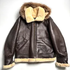【羊革】AMECO リアルムートンジャケット B-3 茶 XL 着脱式フード付 フライトジャケット