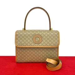 極 美品 CELINE セリーヌ ヴィンテージ マカダム 柄 サークル ロゴ レザー 本革 2way ハンドバッグ ショルダーバッグ ベージュ 06863