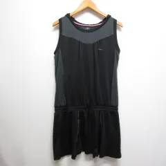 コンバース CONVERSE スポーツウェア ノースリーブ ワンピース L 黒 ブラック フード付き 一部メッシュ地