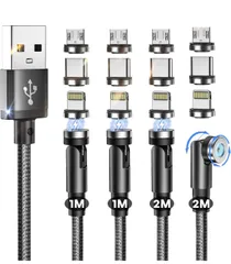 ★マグネット 充電ケーブル USB iPhone [4本組 1Mx2 2Mx2] 3in1 540°回転 じゅうでんケーブル USB C Type-C Micro USB タイプc 充電器 充電コード 磁石 磁気 コネクタ スマホ 充電 (ブラック)